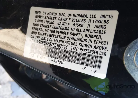2015 Honda Civic Lx from USA, damaged, VIN 19XFB2F57FE107114